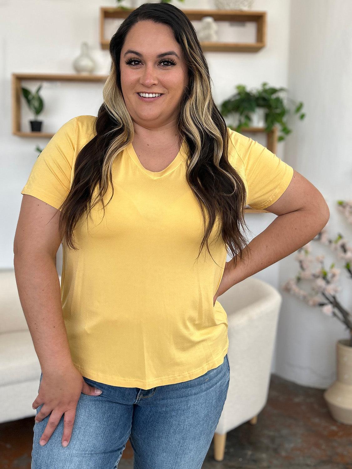 Basic Bae Bamboo Full Size V-Neck High-Low T-Shirt - Curated by tt