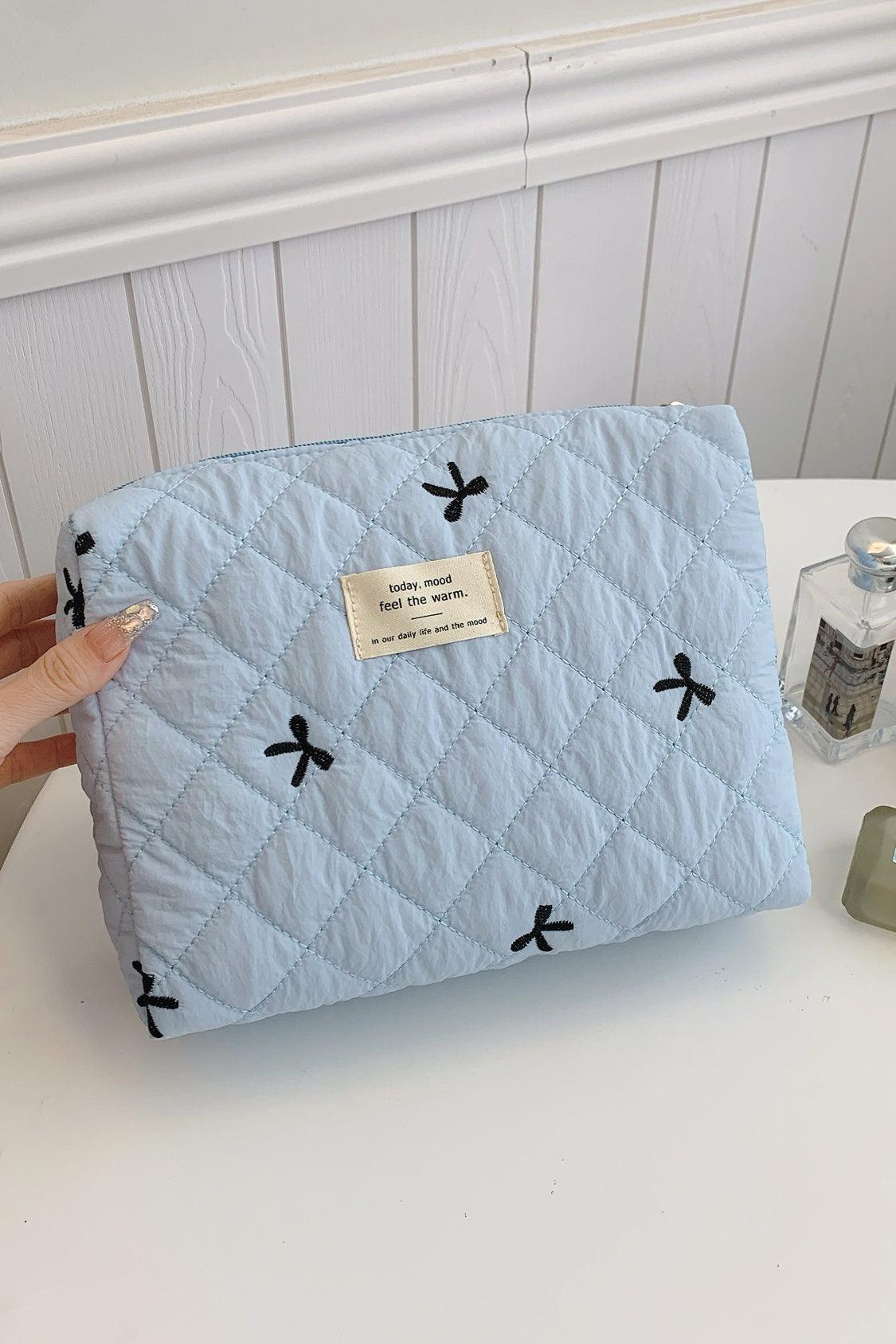 Bow Embroidered Quilted Storage Bag - Curated by tt