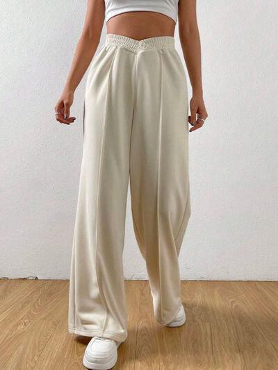 Elastic Waist Wide Leg Pants - Curated by tt