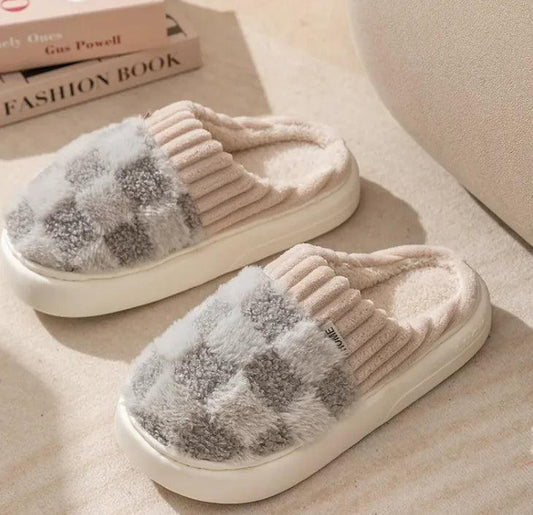 Cozy Plaid Plush Slippers - Curated by tt