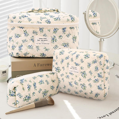 3Pcs Cotton Quilted Cosmetic Bag
