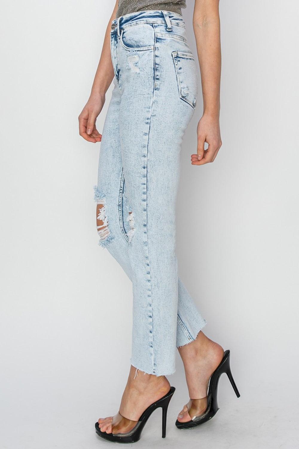 High Rise Distressed Ankle Jeans - Curated by tt
