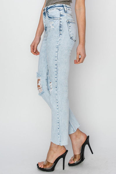 High Rise Distressed Ankle Jeans - Curated by tt