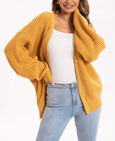 Oversized Knit Cardigan Sweaters - 100% Cotton