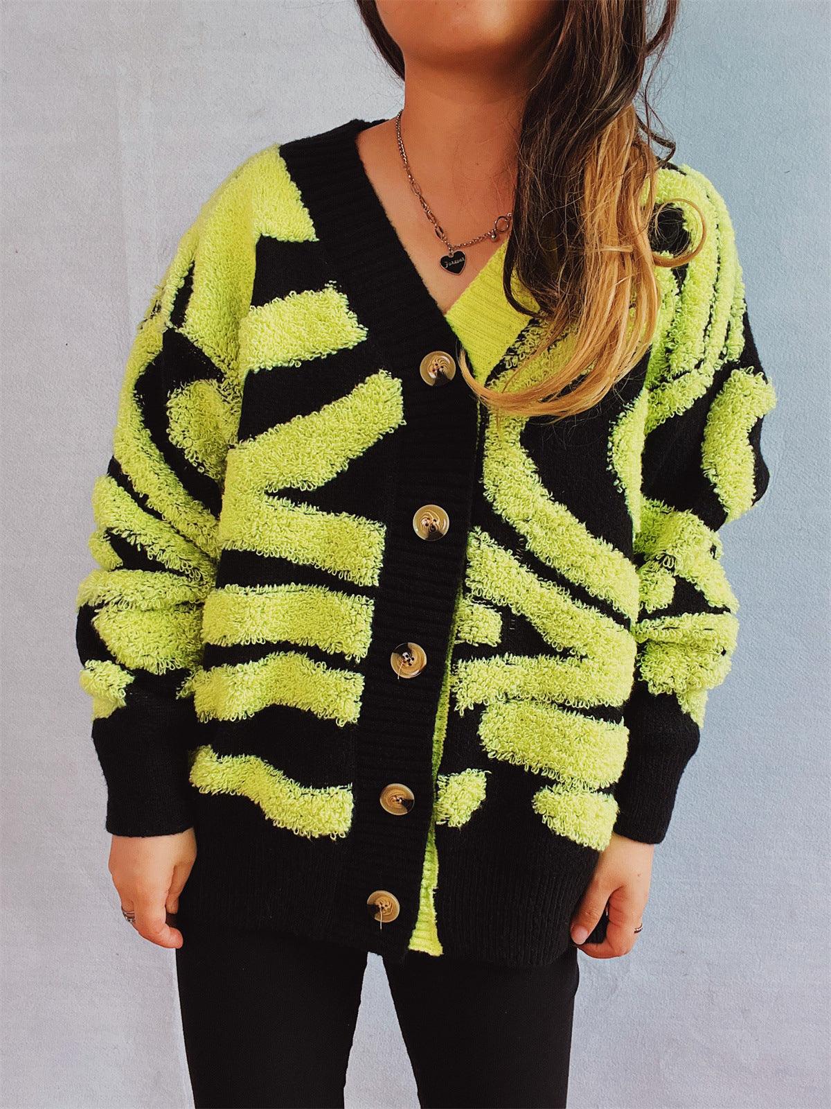 Contrast Button Up Long Sleeve Cardigan - Curated by tt