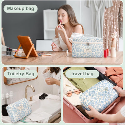 3Pcs Cotton Quilted Cosmetic Bag