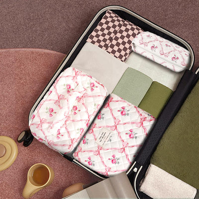 3Pcs Cotton Quilted Cosmetic Bag