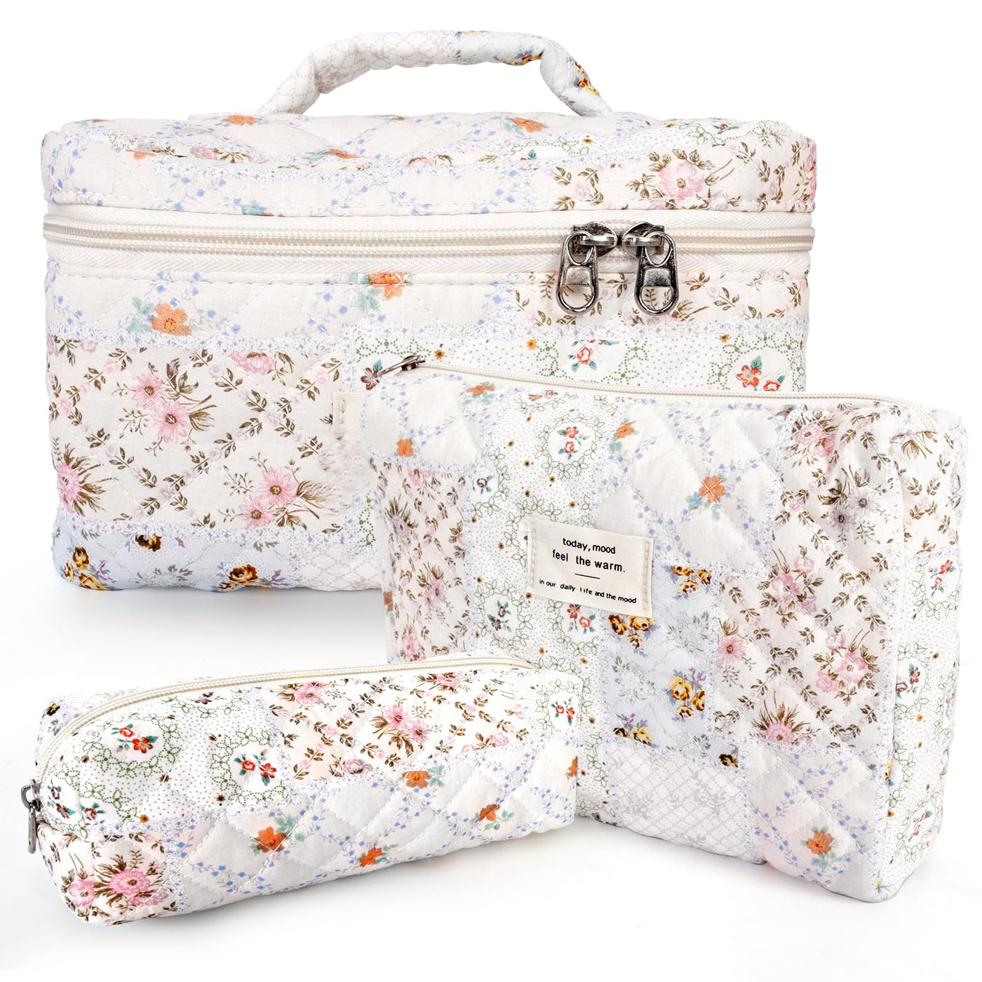 3Pcs Cotton Quilted Cosmetic Bag