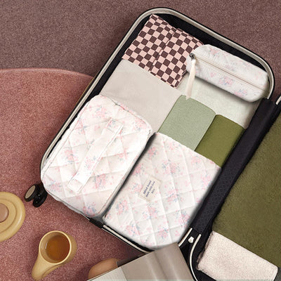 3Pcs Cotton Quilted Cosmetic Bag