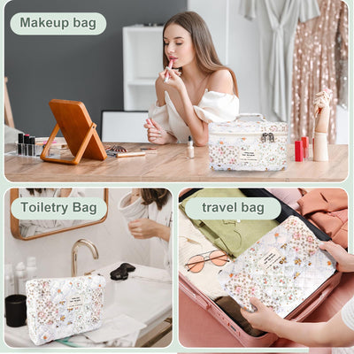 3Pcs Cotton Quilted Cosmetic Bag