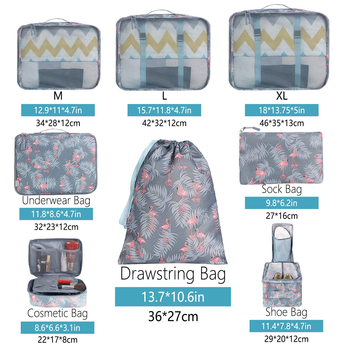 8 Set Packing Cubes Luggage Packing Organizers