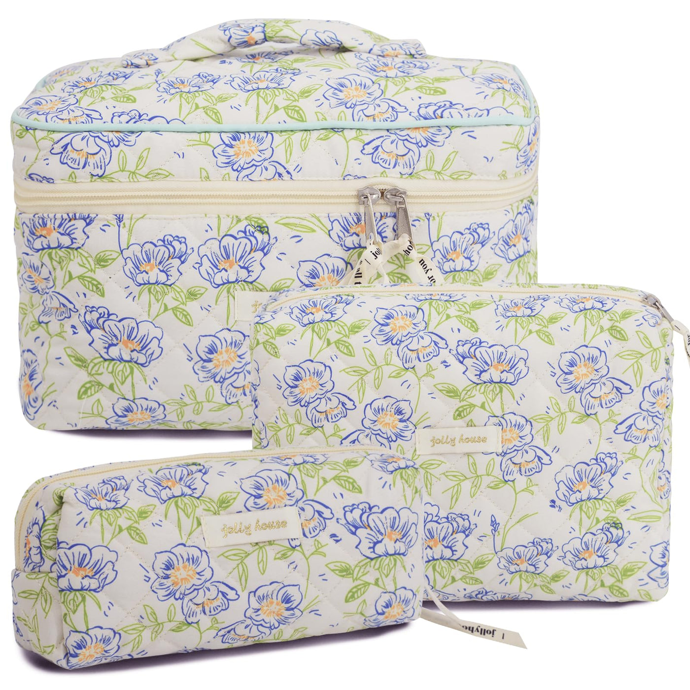 3Pcs Cotton Quilted Cosmetic Bag