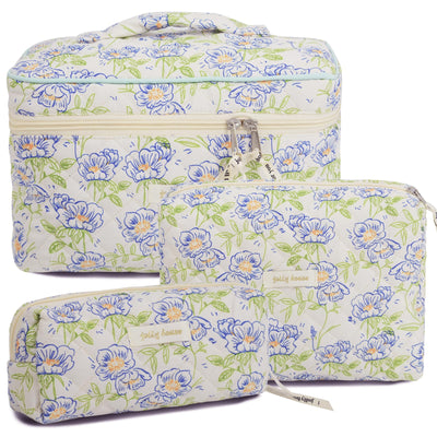 3Pcs Cotton Quilted Cosmetic Bag