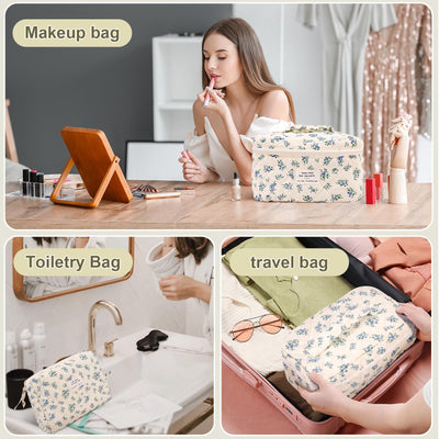 3Pcs Cotton Quilted Cosmetic Bag