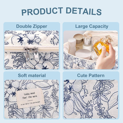 3Pcs Cotton Quilted Cosmetic Bag