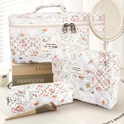 3Pcs Cotton Quilted Cosmetic Bag