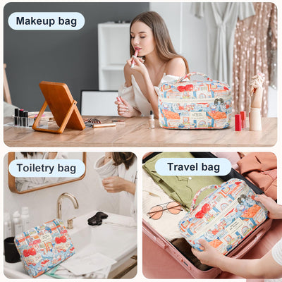 3Pcs Cotton Quilted Cosmetic Bag