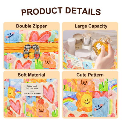 3Pcs Cotton Quilted Cosmetic Bag