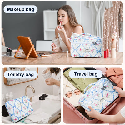 3Pcs Cotton Quilted Cosmetic Bag