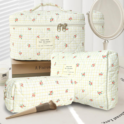 3Pcs Cotton Quilted Cosmetic Bag
