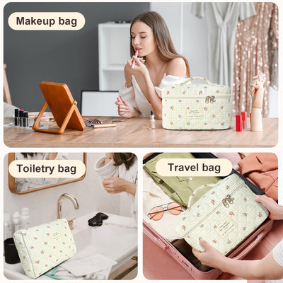3Pcs Cotton Quilted Cosmetic Bag