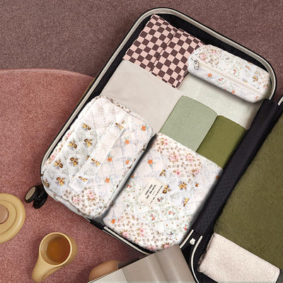 3Pcs Cotton Quilted Cosmetic Bag