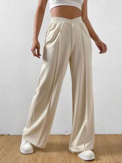 Elastic Waist Wide Leg Pants - Curated by tt