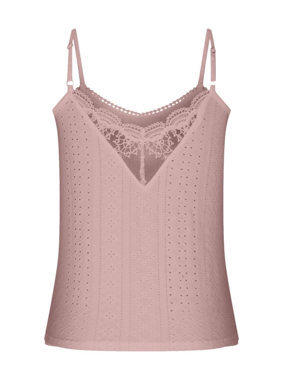 Eyelet Lace Detail V-Neck Cami - Curated by tt