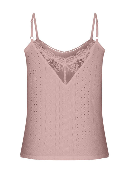 Eyelet Lace Detail V-Neck Cami - Curated by tt