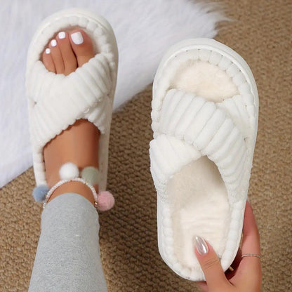 Crisscross Cordoroy Platform Slippers - Curated by tt