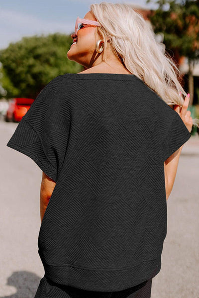 Black Textured Loose Fit T Shirt and Drawstring Pants Set - Curated by tt