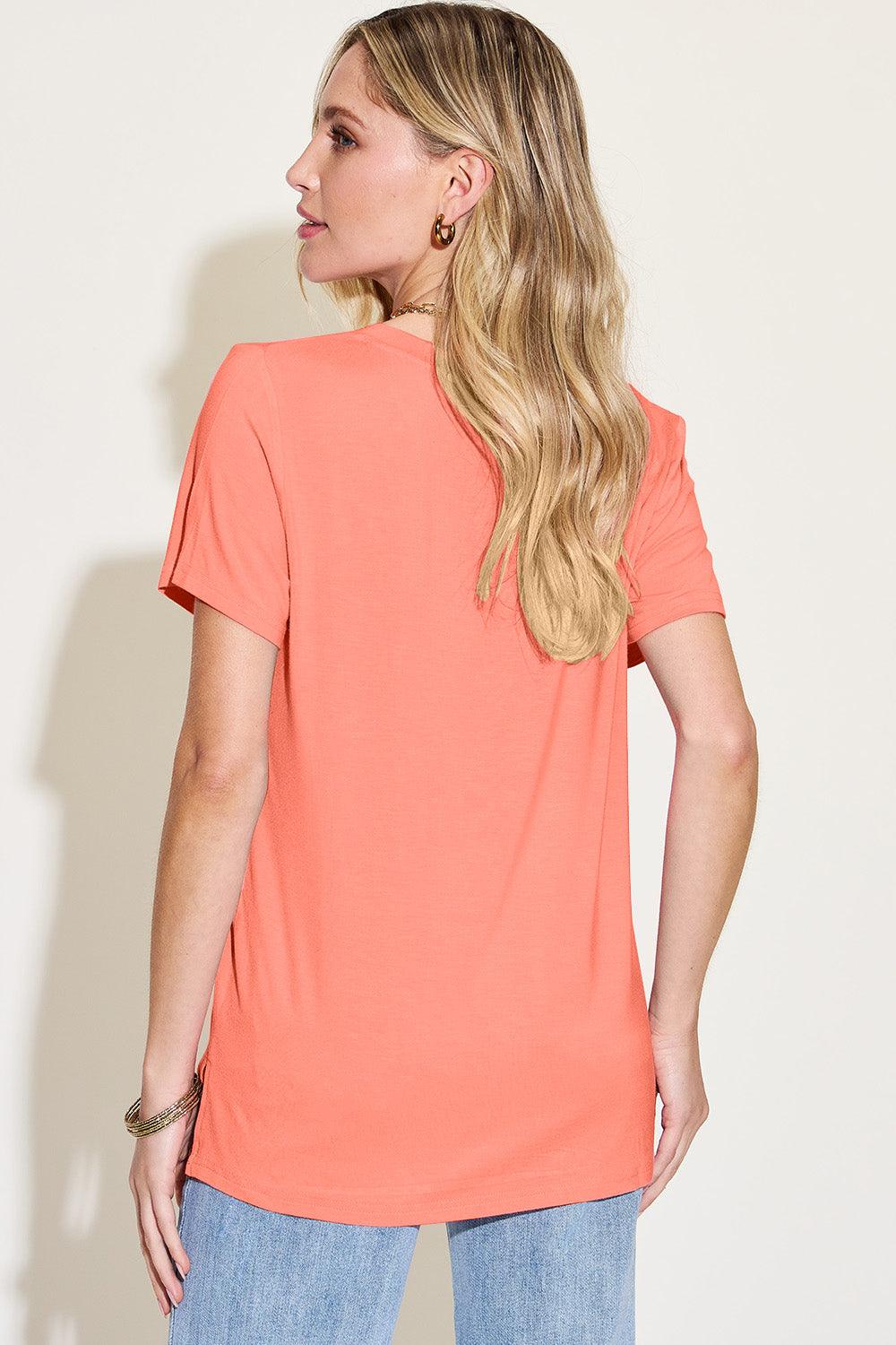 Basic Bae Bamboo Full Size V-Neck High-Low T-Shirt - Curated by tt