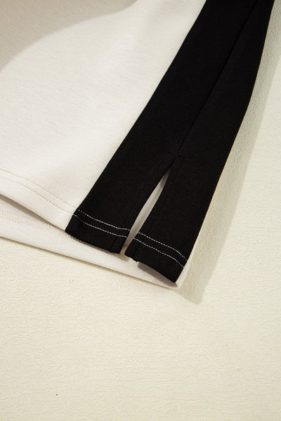 Black Contrast Zipped Stand Collared T Shirt and Short Set