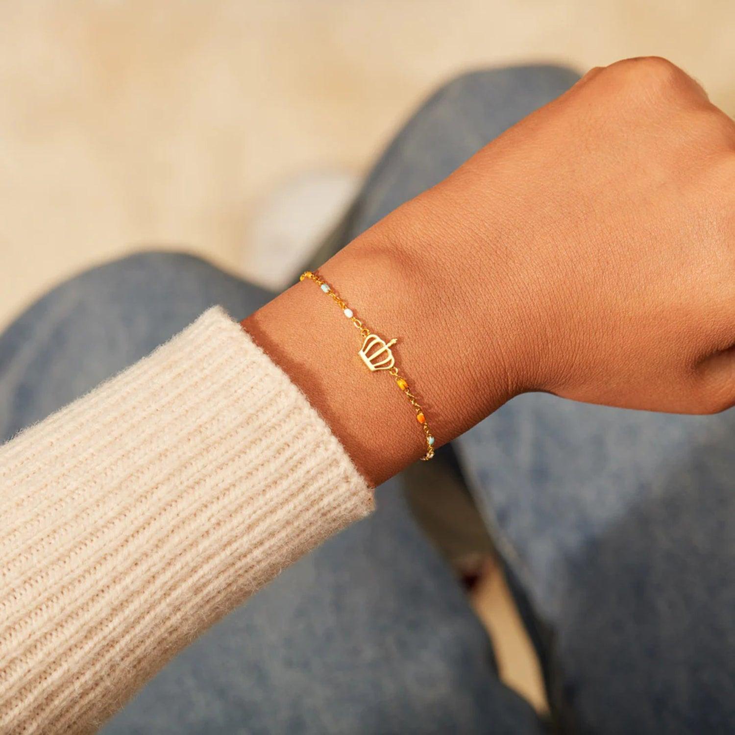 Crown Shape 18K Gold-Plated Bead Bracelet - Curated by tt