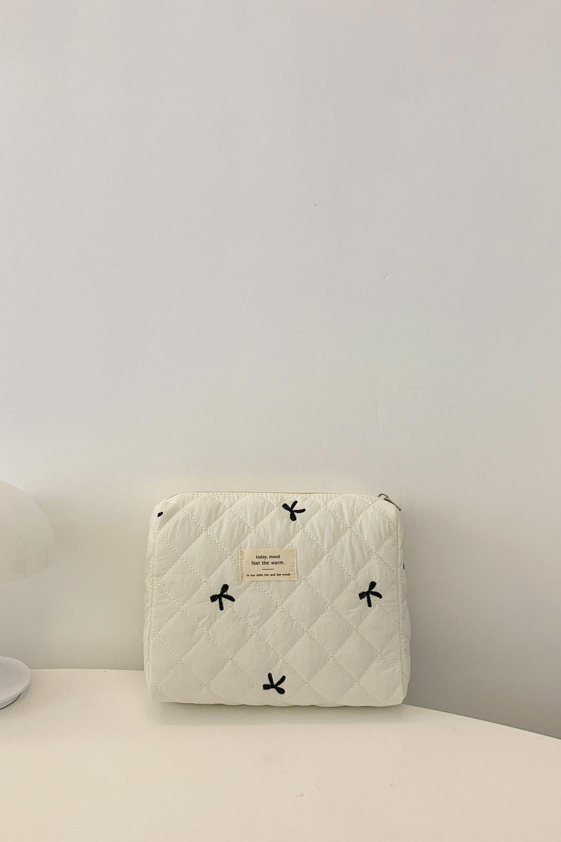 Bow Embroidered Quilted Storage Bag - Curated by tt