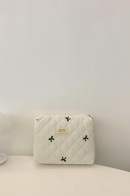 Bow Embroidered Quilted Storage Bag - Curated by tt