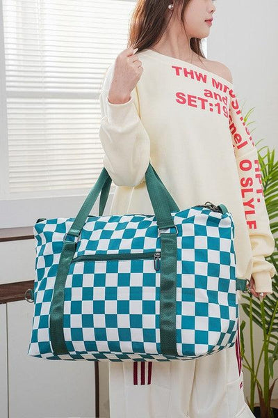 Zenana Checkered Multi-Pocket Travel Bag - Curated by tt