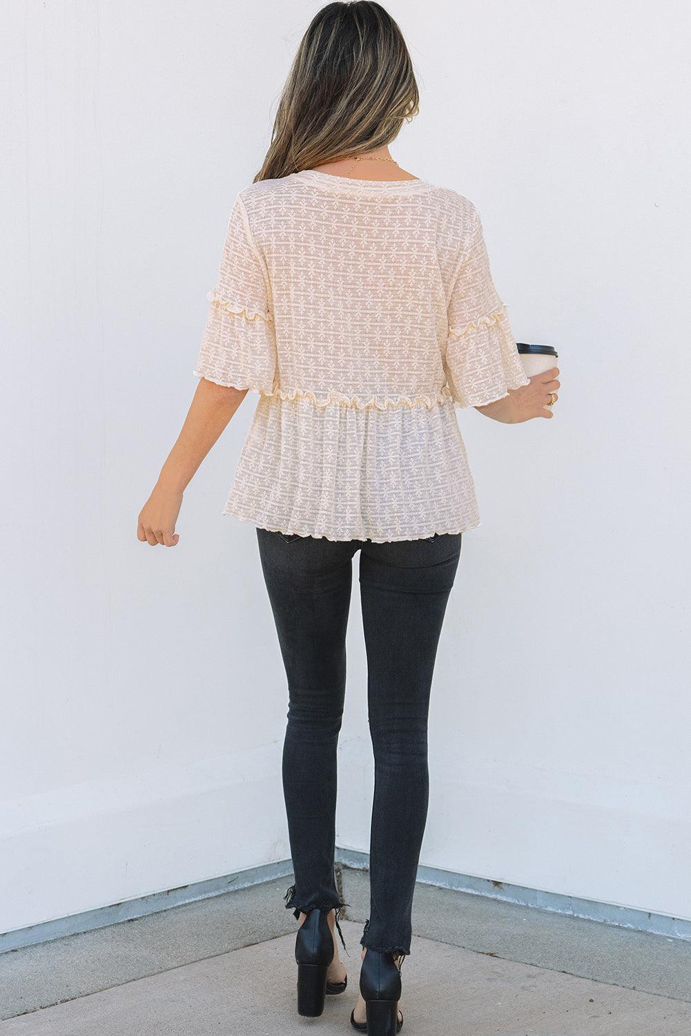 Textured Ruffled Blouse - Curated by tt
