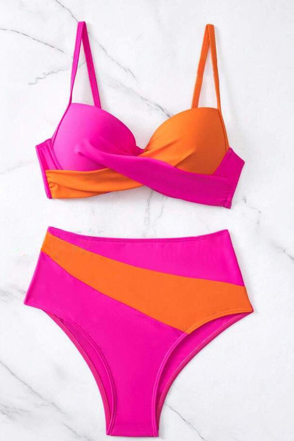 Contrast Sweetheart Neck Bikini Set - Curated by tt