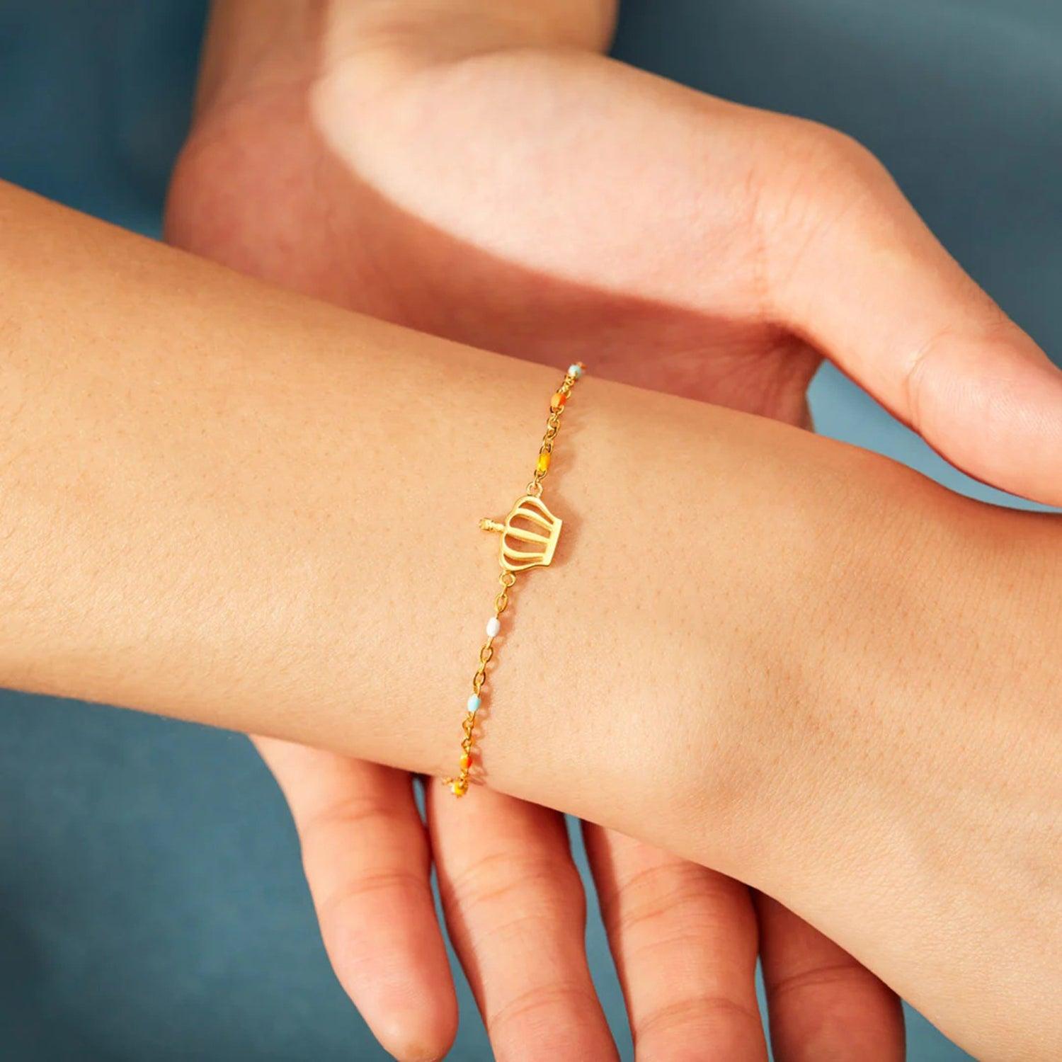 Crown Shape 18K Gold-Plated Bead Bracelet - Curated by tt