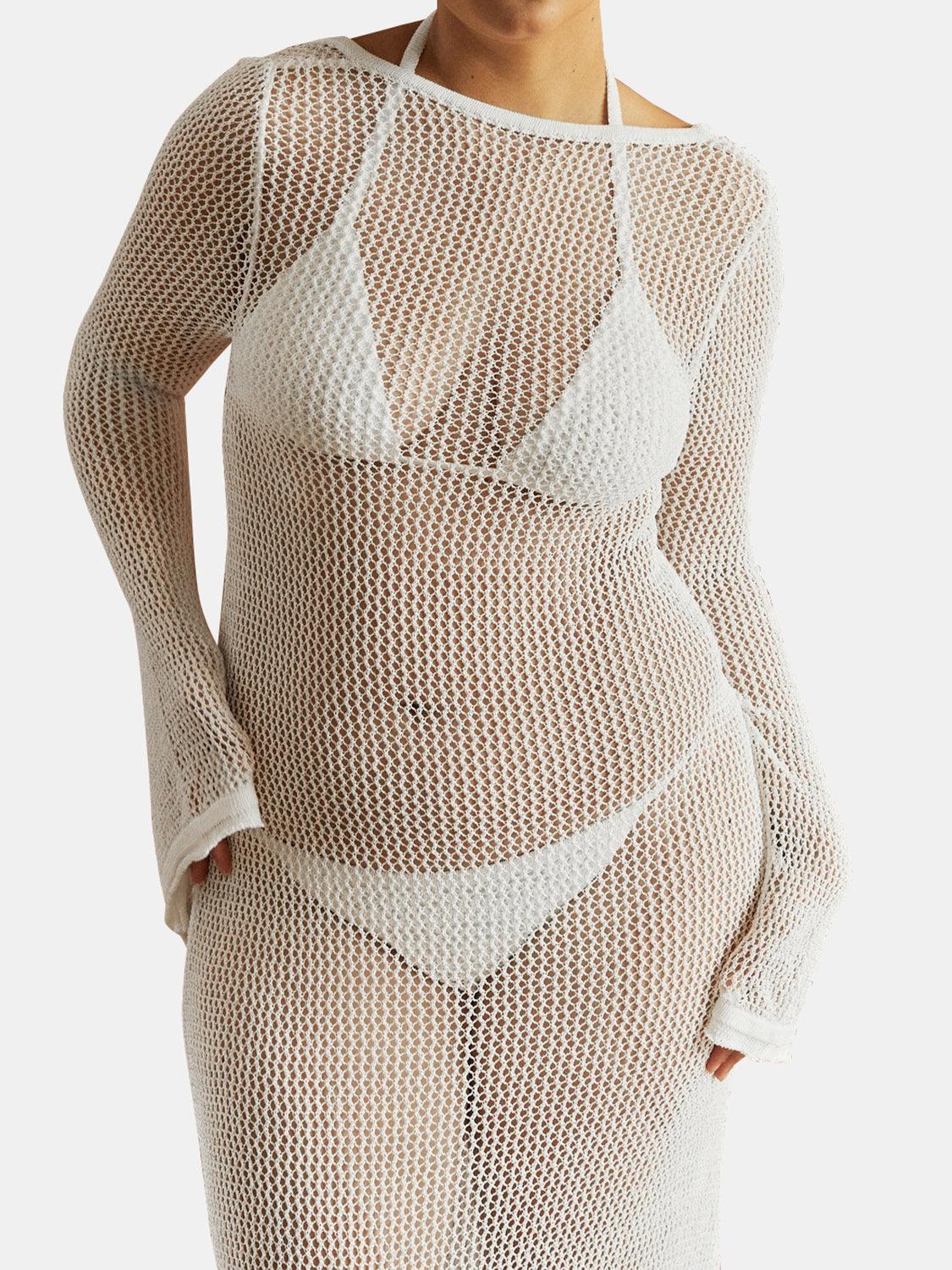 Openwork Backless Flare Sleeve Cover-Up Dress - Curated by tt