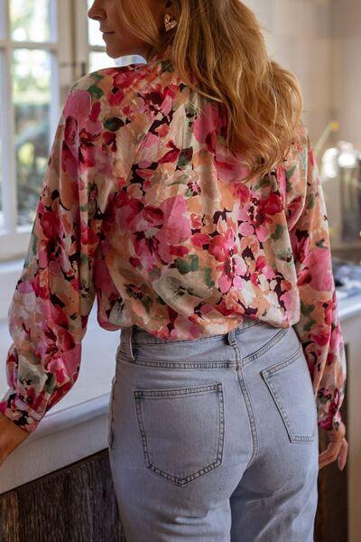 Frill Floral Button Down Long Sleeve Shirt - Curated by tt