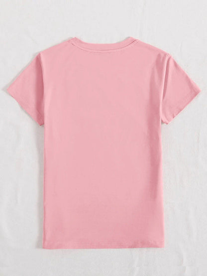 Letter Graphic Round Neck Short Sleeve T-Shirt - Curated by tt