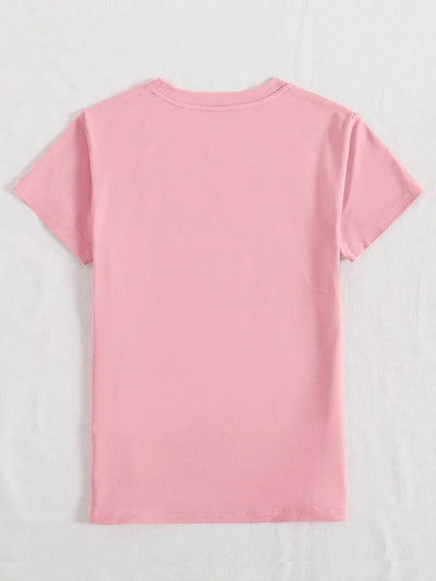 Letter Graphic Round Neck Short Sleeve T-Shirt - Curated by tt