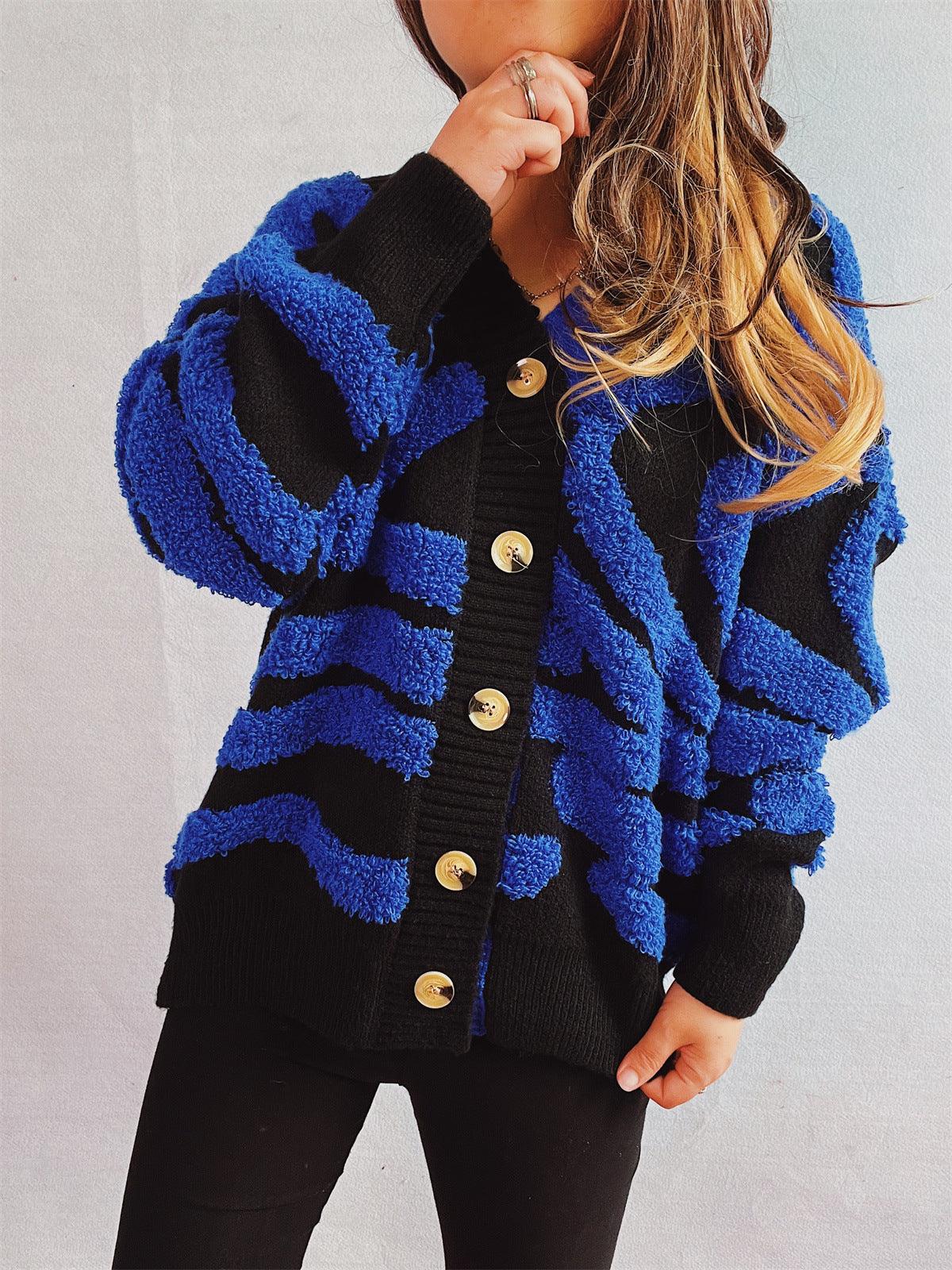 Contrast Button Up Long Sleeve Cardigan - Curated by tt