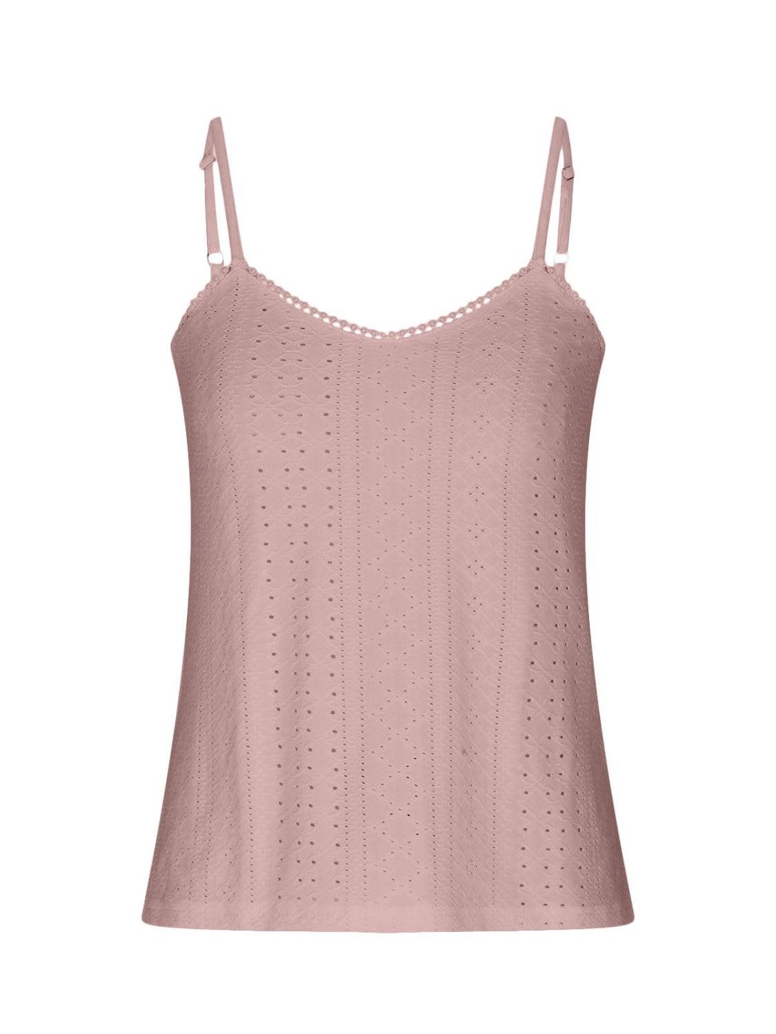 Eyelet Lace Detail V-Neck Cami - Curated by tt