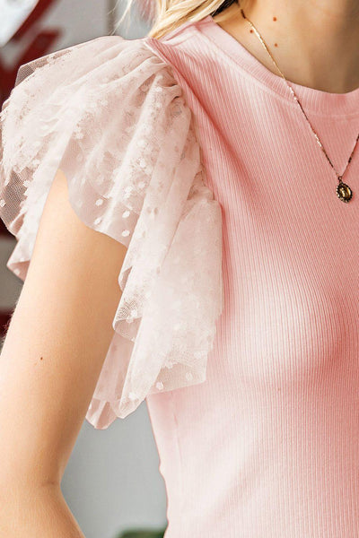 Ruffled Round Neck Cap Sleeve Blouse - Curated by tt