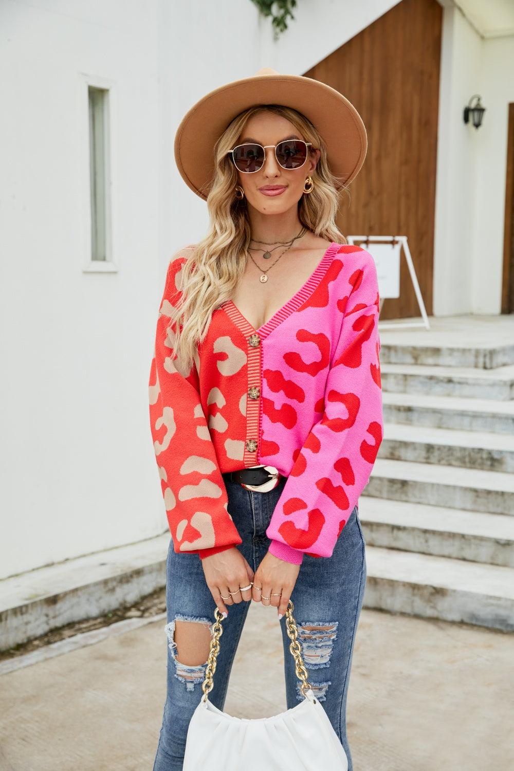 Mandy Leopard Button Up Dropped Shoulder Cardigan - Curated by tt