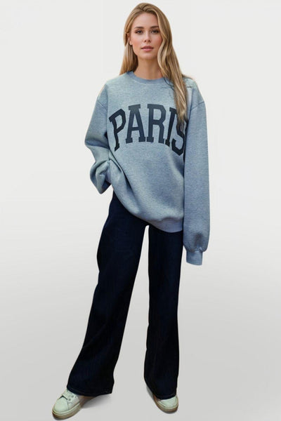 Basic Bae PARIS Round Neck Long Sleeve Air Scuba Sweatshirt - Curated by tt