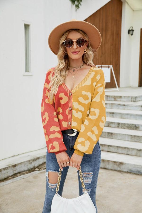 Mandy Leopard Button Up Dropped Shoulder Cardigan - Curated by tt